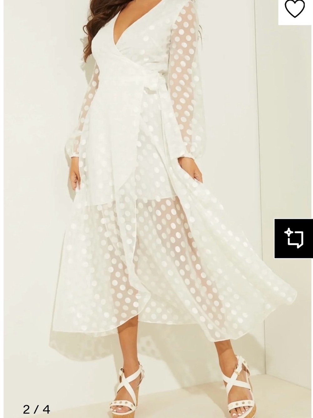 Guess White Sheer Polka Dot Wrap Maxi Dress
